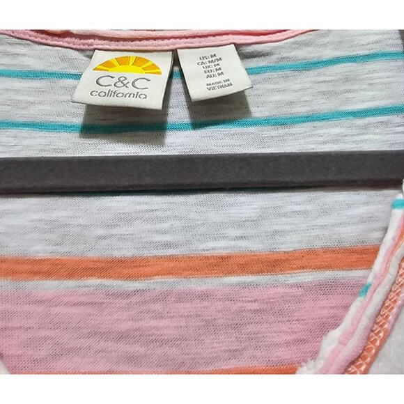 C&C California Women's Striped Short Sleeve Cotton Dress Multicolor Size Medium - Picture 3 of 8